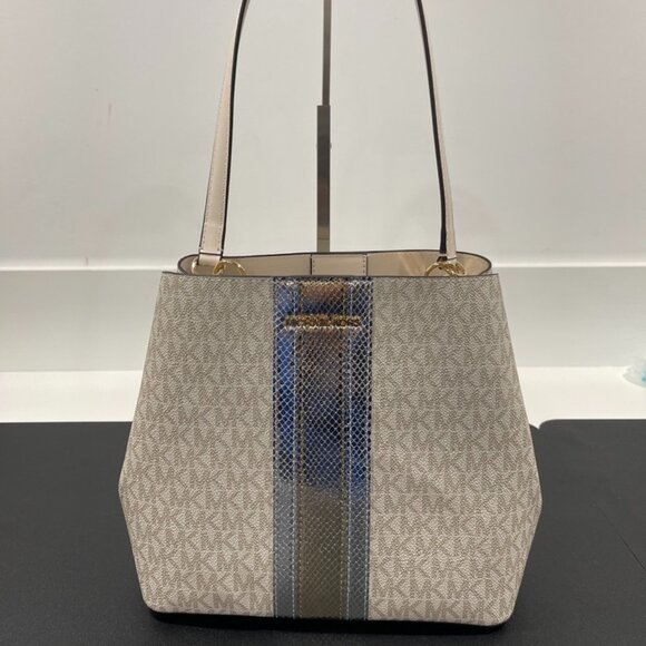 Michael Kors Pratt Medium Signature Logo and Metallic Shoulder Bag (JB1227) - Picture 1 of 10